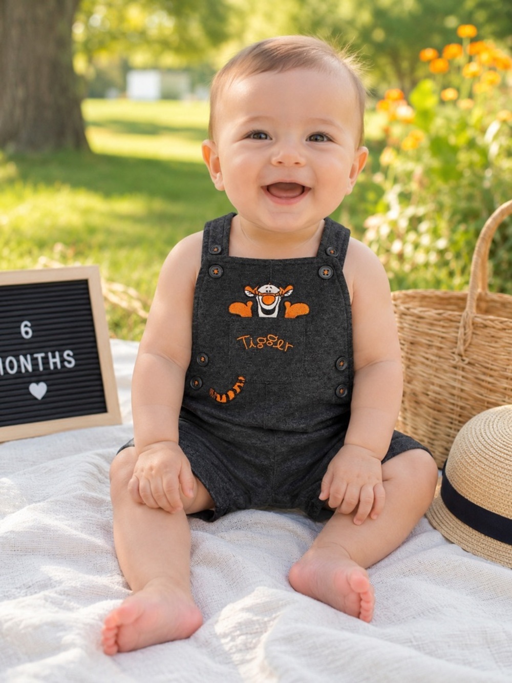 Disney Baby Tigger Shortall Romper 6M Winnie The Pooh Embroidered Outfit
